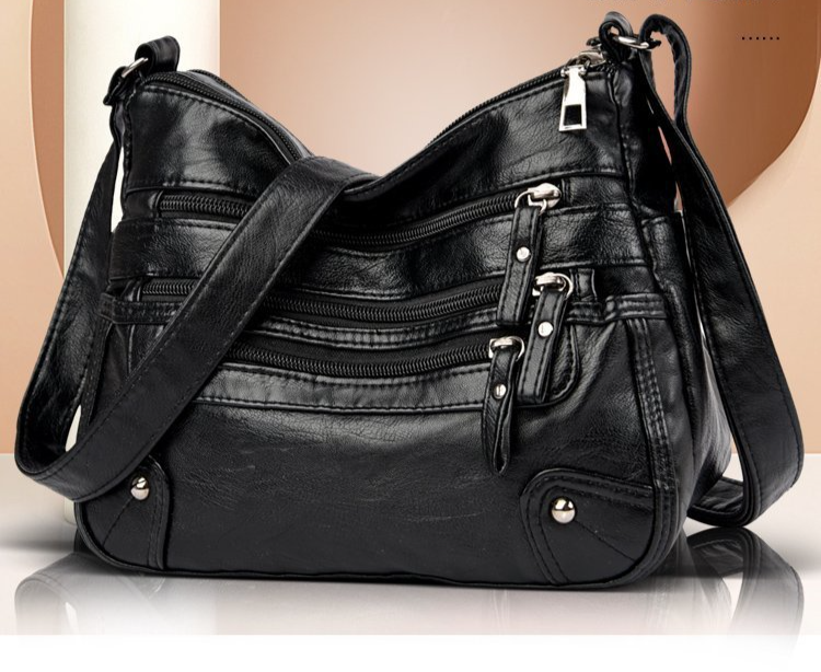 Soft leather fashionable double-layer satchel Korean version large-capacity washing leather small bag_voghion.com