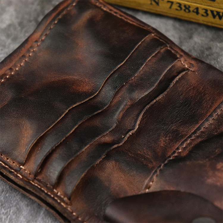 Ανδρικό vintage distressed πορτοφόλι Γνήσιο δέρμα απλό πορτοφόλι Σύντομη θήκη πολλαπλών καρτών Κλιπ χρημάτων πορτοφολιού_voghion.com