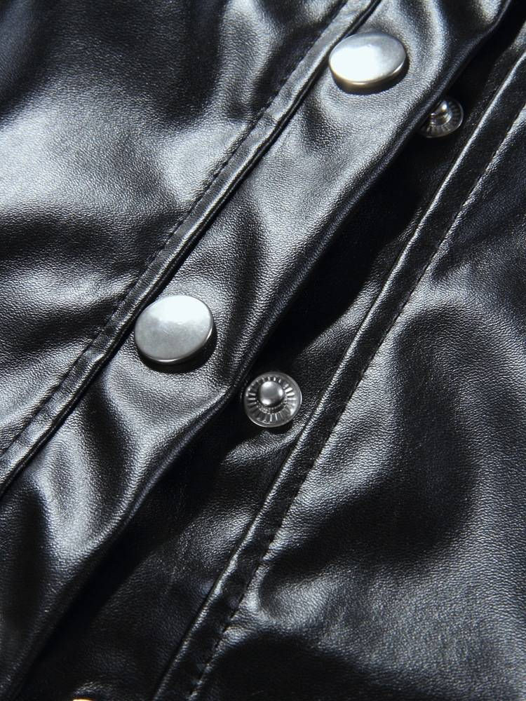 PU-nahkainen verryttelypuku Naisten 2-osainen setti kesän lyhythihainen nappi Crop Topit + Pyöräilyshortsit Streetwear Muotiasut_voghion.com