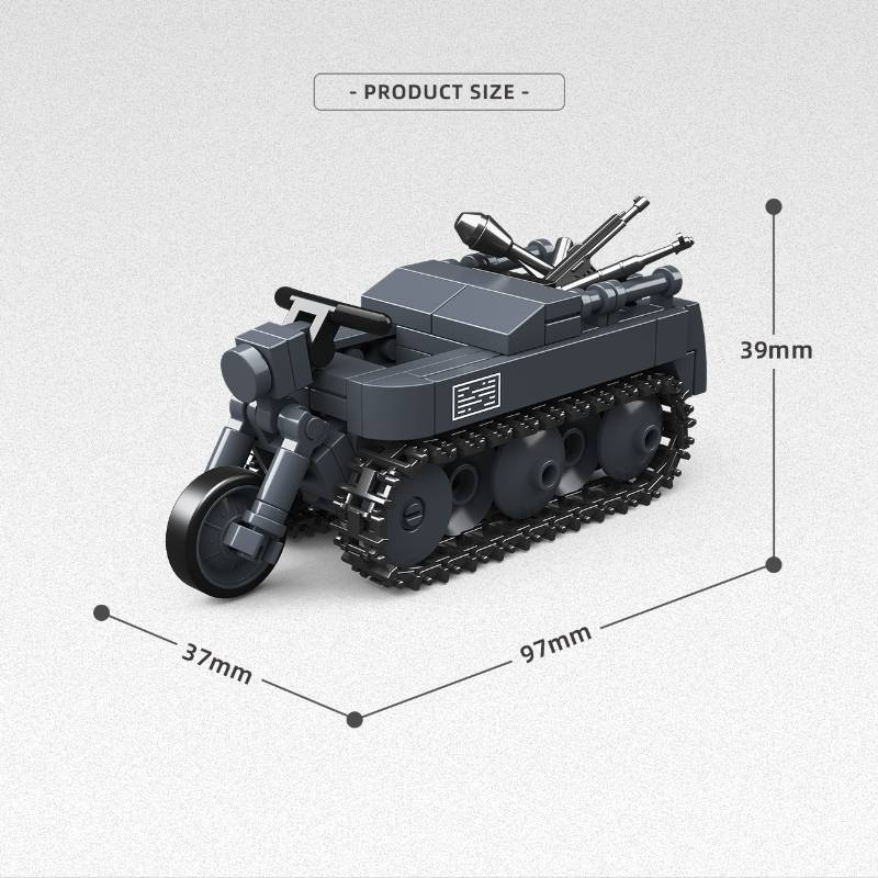 Modelo clássico militar do exército da Segunda Guerra Mundial, tipo 82, Kübelwagen e Sd.Kfz.2, motocicleta de meia-lagarta, brinquedo de bloco de construção_voghion.com