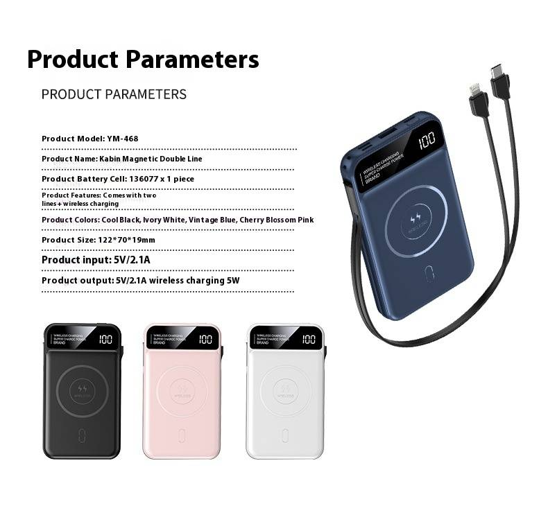 Carregador portátil sem fio com cabo integrado | 10000mAh ultrafino e portátil | Carregamento rápido de 15W para iPhone_voghion.com