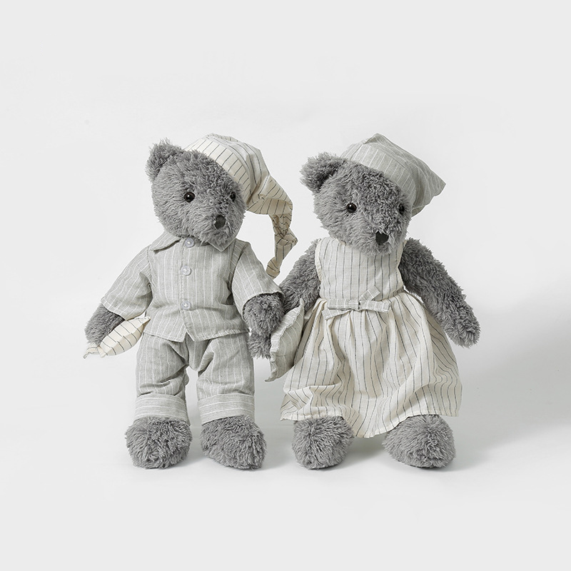 Stuffed Animals Soft Life Gray Pajamas Bear Plush Toy Children Sleeping Comfort Doll Hat Bear Doll Birthday Gift_voghion.com