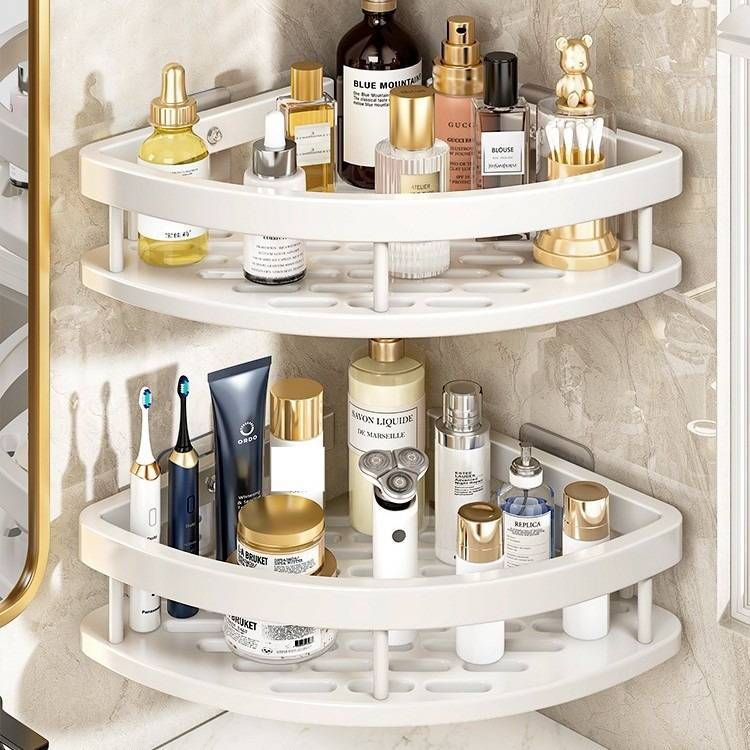 Eck-Duschregal ohne Bohren, Badezimmer-Dreieck-Organizer mit starkem Klebstoff, platzsparendes, wandmontiertes Aufbewahrungsregal für Toilettenartikel_voghion.com