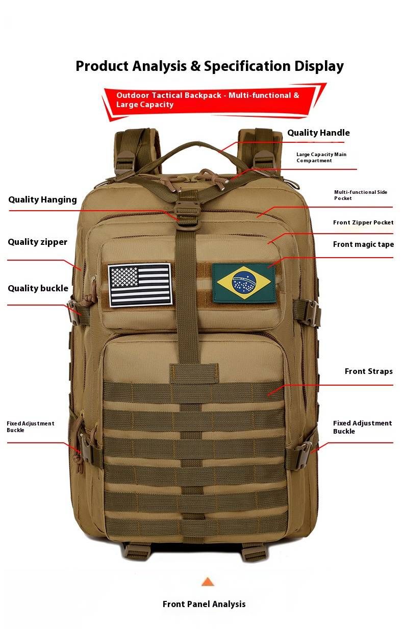 Tactische rugzak voor buitenavonturen - Duurzame rugzak in militaire stijl met grote capaciteit, ademende vulling en multifunctionele compartimenten_voghion.com