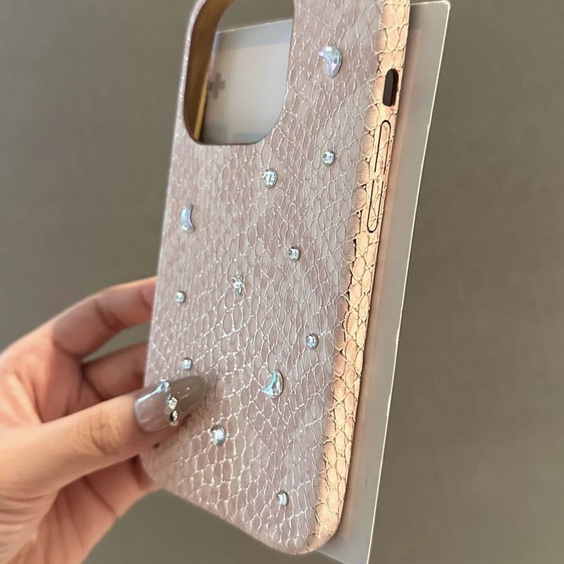 Pink Snake Skin Pattern Moon And Star Sticker For IPhone 17 Pro Max Phone Case. New IPhone 16 Model 15 Protection._voghion.com