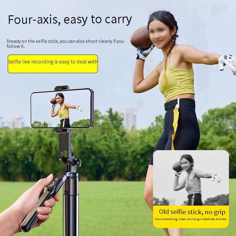 Perche à selfie trépied en alliage d'acier de 1,7 m avec système anti-tremblement, télécommande Bluetooth, hauteur réglable et anneau lumineux pour vlogging, YouTube et TikTok_voghion.com