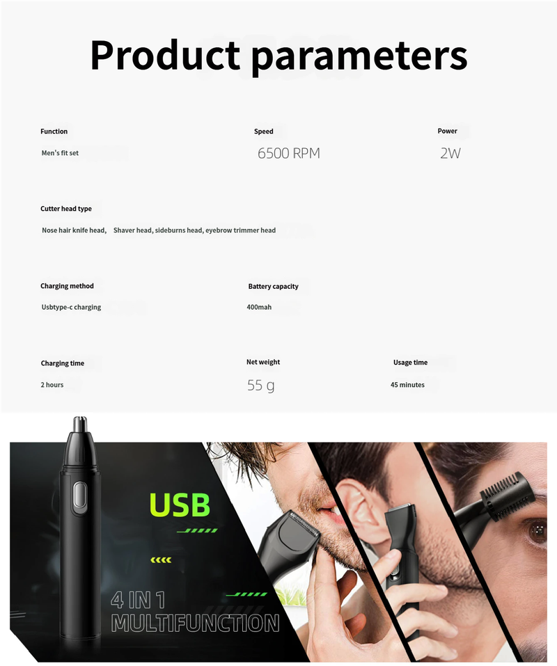 Men's Multi-functional Shaver USB Charging Dry And Wet Dual-purpose Safety Protection Portable Nose Hair Trimmer_voghion.com