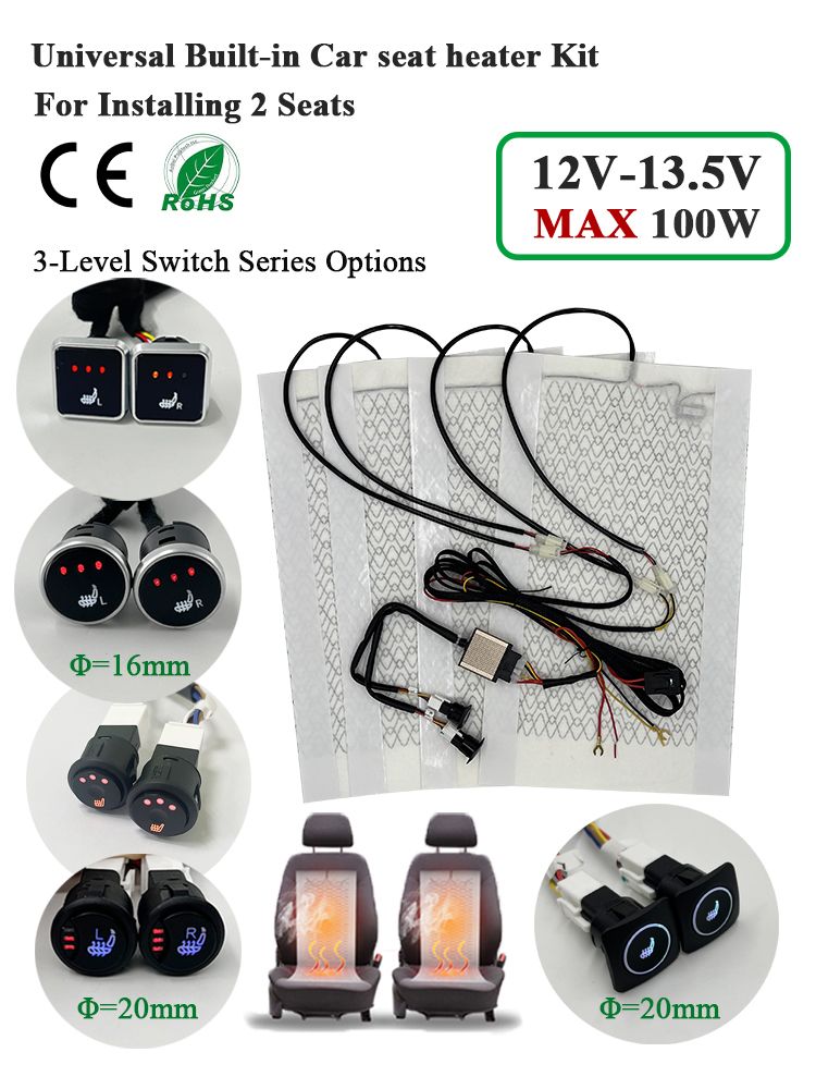 Kit de chauffage de siège auto universel intégré Max 100 W pour 2 sièges avec coussins chauffants en fibre de carbone 12 V et interrupteur de commande à 3 niveaux_voghion.com