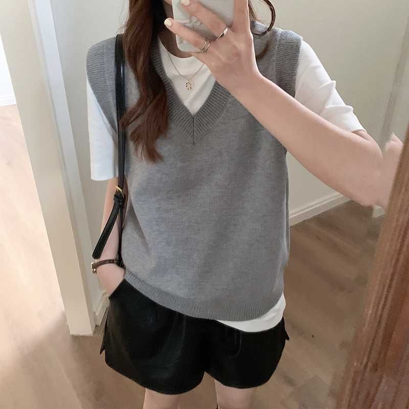 Herbst Neue Layered Lose Retro Gestrickte Weste Frauen Herbst Koreanische Pullover Weste Frauen_voghion.com