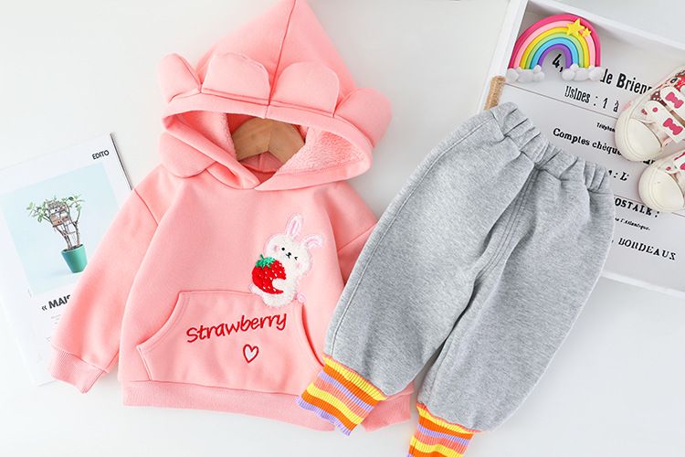 Ropa para niñas, otoño-invierno 2021, nuevo estilo, sudadera con forro polar para niña, conjunto de dos piezas_voghion.com