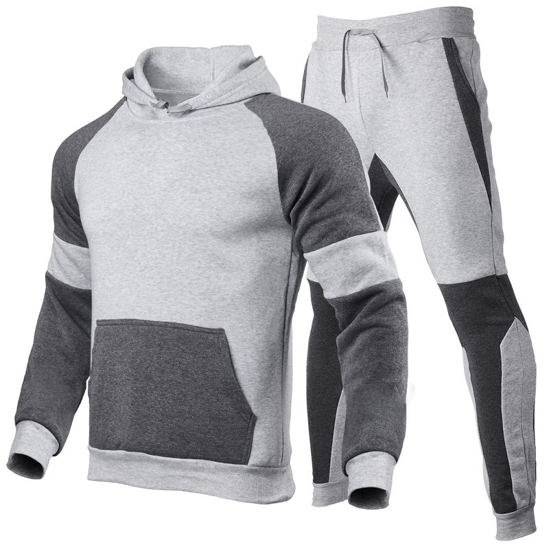 Conjunto de sudadera y jogger con paneles en contraste para hombre - 100 % poliéster, ligero, ideal para el gimnasio y la calle (tallas S-3XL)_voghion.com
