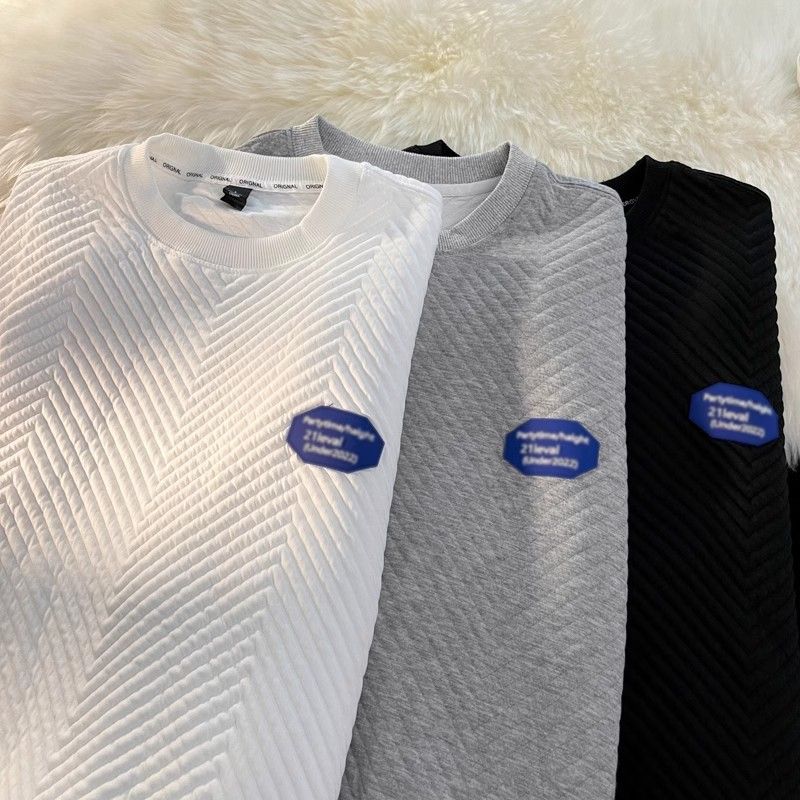 Spring And Autumn Simple Long Sleeved T-shirt Trendy Loose Round Neck Hoodie Men's Versatile Casual Base Shirt Clothes_voghion.com