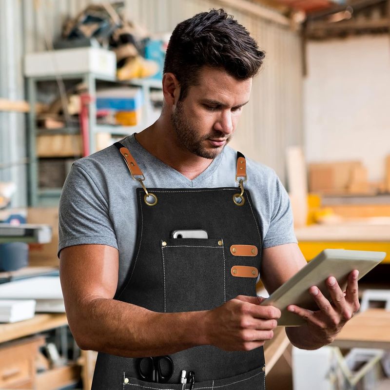 Chef Aprons For Men Women With Large Pockets, Cotton Canvas Cross Back Heavy Duty Adjustable Work Apron, Size M To XXL_voghion.com