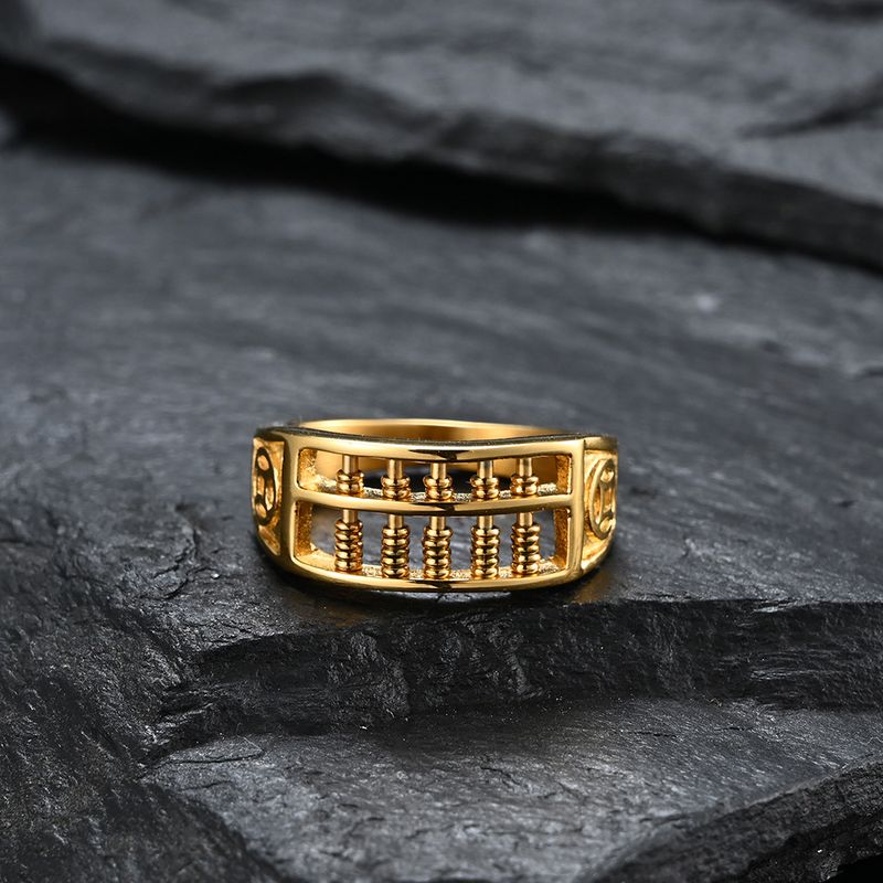 Titanium staal verguld met K gouden abacus kralen ring koperen munt fortuin ring dominante mannen lokale tiran ring sleutel_voghion.com