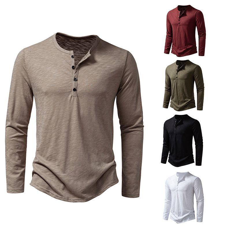 Unbeatable Quality Commuter Long Sleeved Door Collar Men's Fat Plus Size Thin Henry Neck T-shirt Pullover Bottom_voghion.com