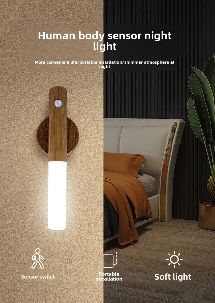 LED Night com carregamento USB, indução humana inteligente para armário de cabeceira, iluminação de guarda-roupa doméstico, sensor de movimento, luz LED_voghion.com