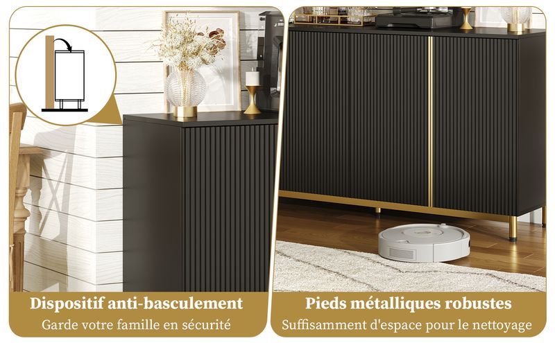 Credenza Schwarz 150cm Mit Wellenförmigen Türen, Verstellbaren Füßen Für Esszimmer_voghion.com
