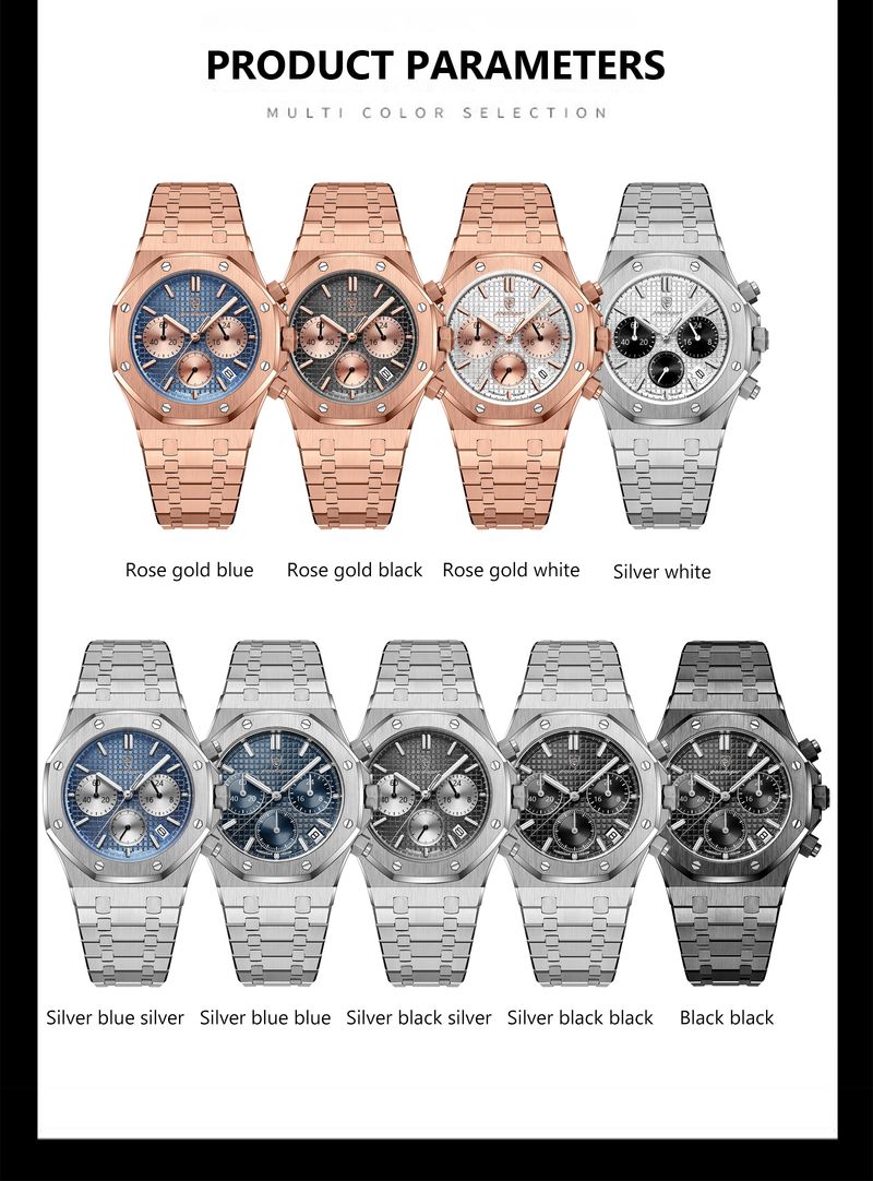 Original Luxury Men's Watches Date Chronograph Stainless Steel Quartz Watch Waterproof Luminous Fashion Man Wristwatch_voghion.com