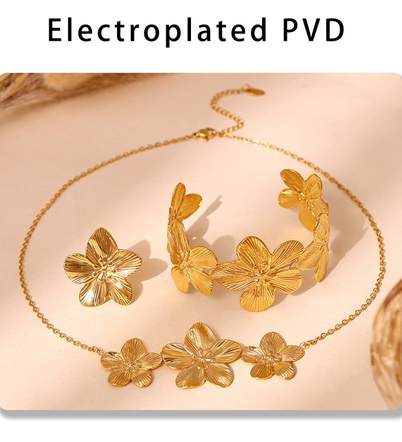 Collana con anello e bracciale a forma di fiore in oro quadrato da donna, in acciaio inossidabile PVD, colore preservato_voghion.com