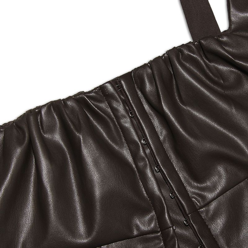 Abito da donna in pelle PU gilet sexy allacciato alla caviglia, top corto a spina di pesce con cavezza cava sottile_voghion.com