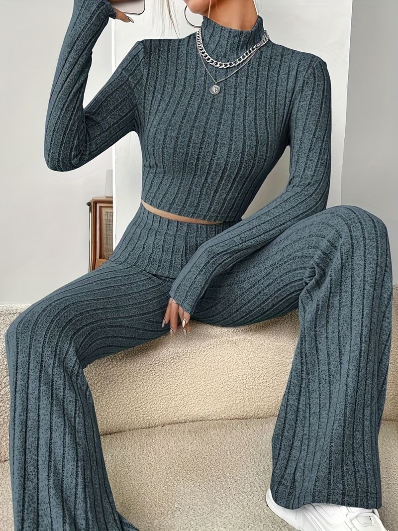 Women's tight fashion solid color pit strip set long sleeve sweater base_voghion.com