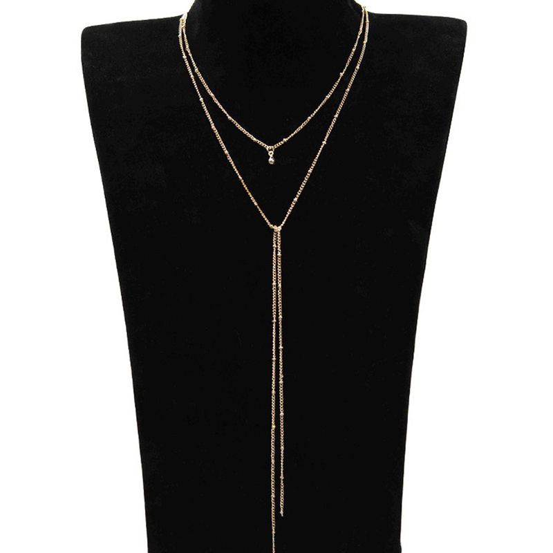 Gargantilla de cadena sencilla de color dorado y plateado para mujer, collar con borlas y cuentas largas, moda 2024_voghion.com