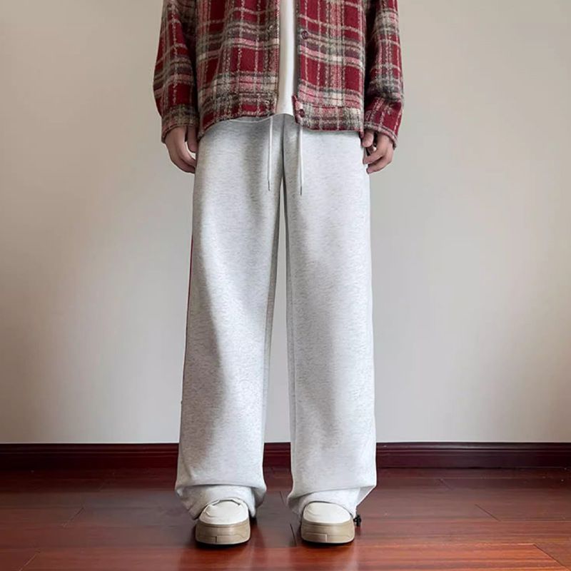Calça de moletom listrada com três barras para homens, primavera e outono de 2024, calça casual de perna larga, calça esportiva reta e solta_voghion.com