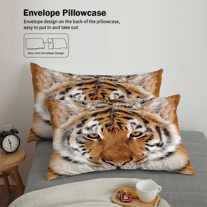 Tigre, leopardo, animale 3D stampa digitale camera da letto, dormitorio, hotel e pensione set da 3 pezzi, leggero, caldo e morbido set di biancheria da letto in peluche corto_voghion.com