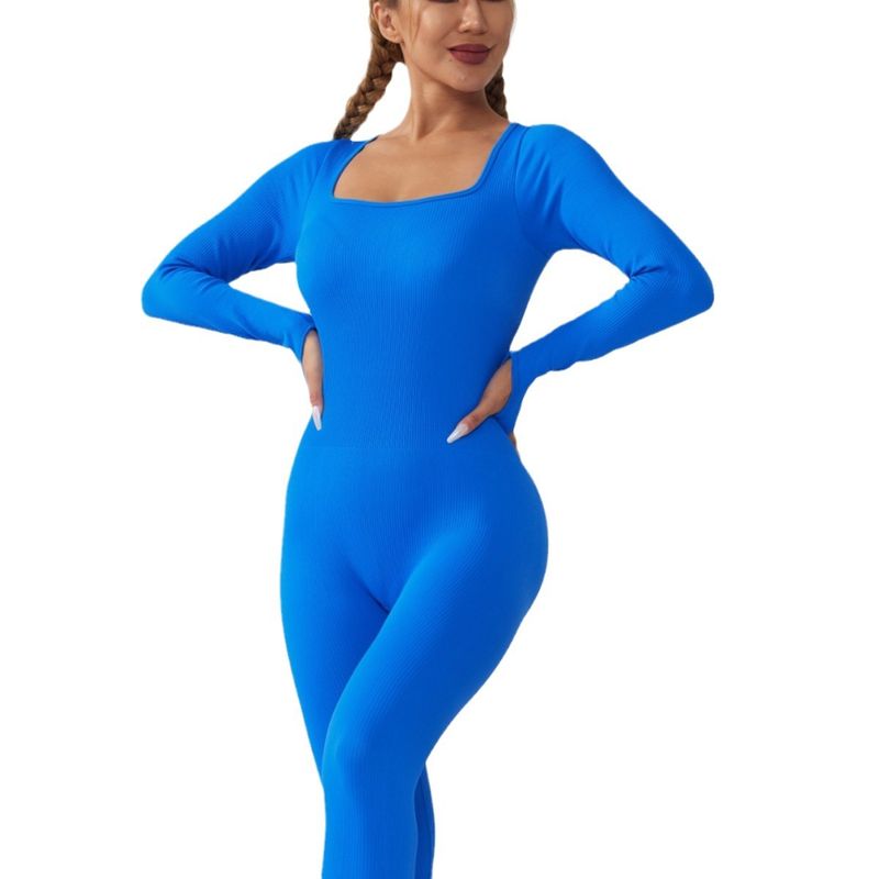 Autumn And Winter Seamless Sleeve Square Neck Yoga Suit Long Pants One-piece Fitness Body Shaping Bodysuit_voghion.com