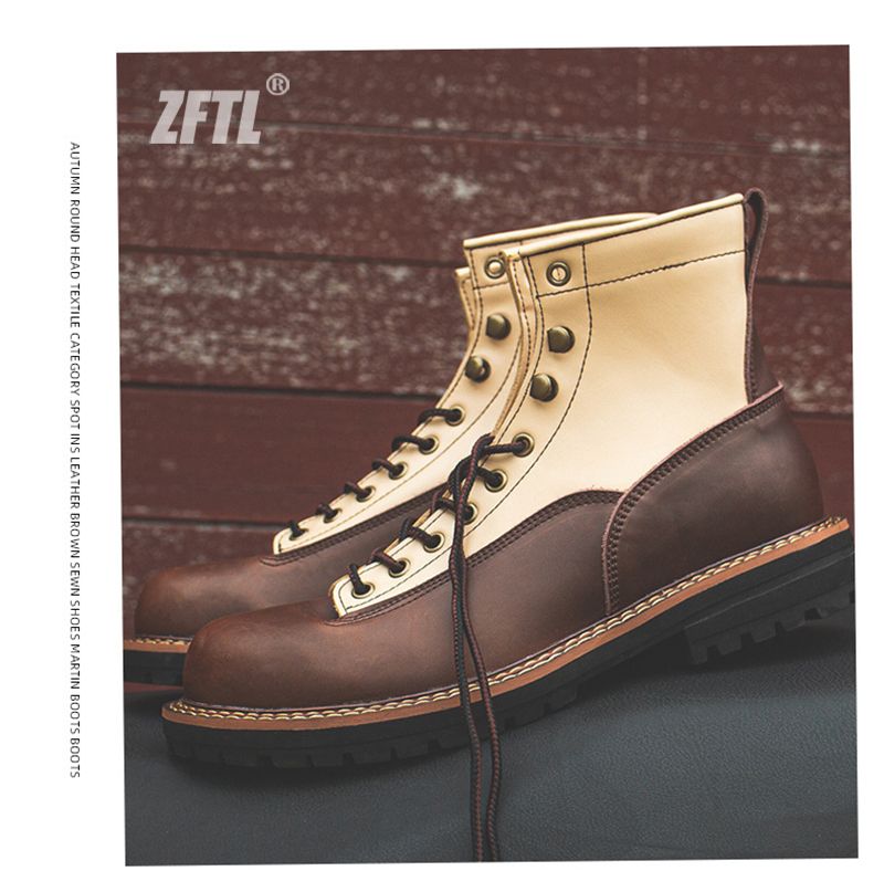 ZFTL Herren Basic Man Handgefertigte Toog-Stiefel aus Kuhleder und Rindsleder Männliche Casual Ankle Boots mit Schnürung 2023_voghion.com