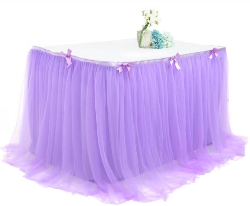 Mesh Table Skirt Birthday Party Halloween Christmas Dessert Table Skirt European and American Colorful Mesh Pleated Table Skirt_voghion.com
