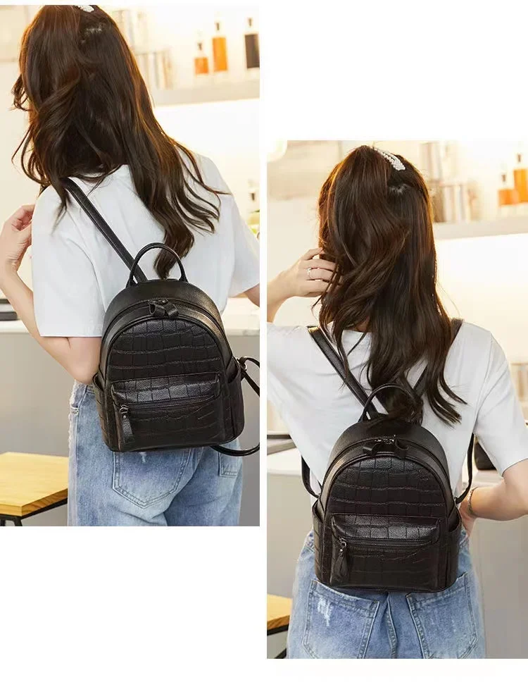 Mini zaino versione coreana con motivo a coccodrillo 2024 nuovo zaino da donna in pelle PU carino piccolo bianco nero per ragazze_voghion.com
