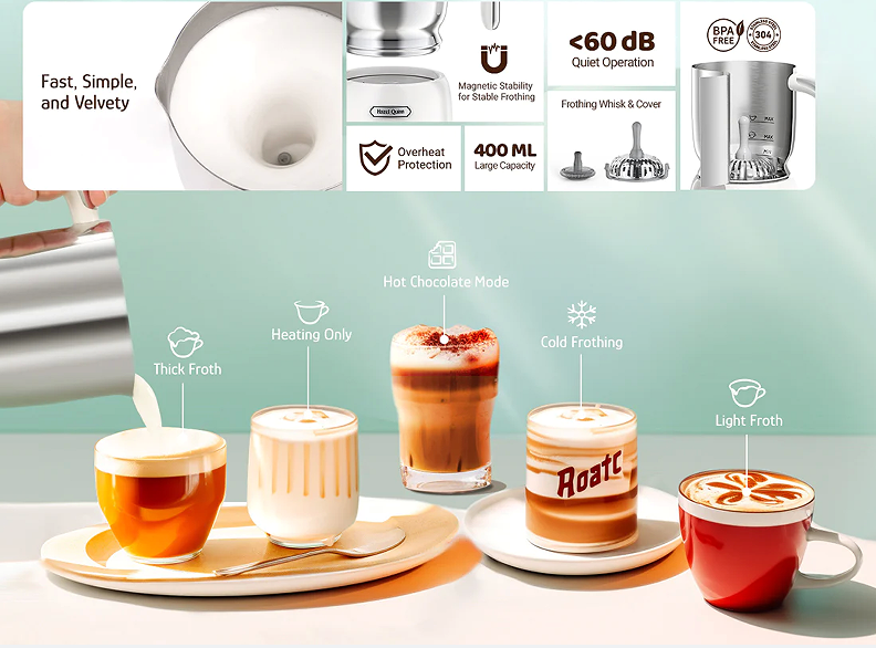 PSMF01b 5in1 Electric milk foam milk heater cold and hot foam foaming adjustment temperature and thickness of milk foam fine, good fluidity_voghion.com