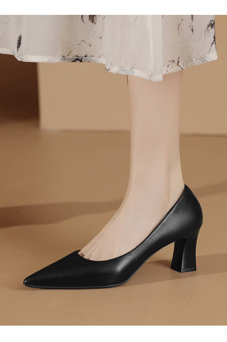 Cameido High-heeled Women's Work Shoes With Thick Heels, Suitable For The Workplace, Formal Pointed-toe, Shallow-mouthed Single Shoes_voghion.com