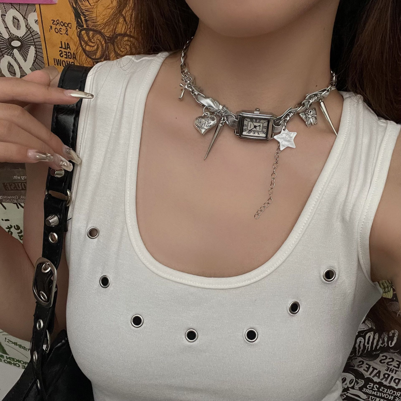 Collier de montre rétro style fille chaude, doux et cool, design de niche, tendance Y2k punk_voghion.com