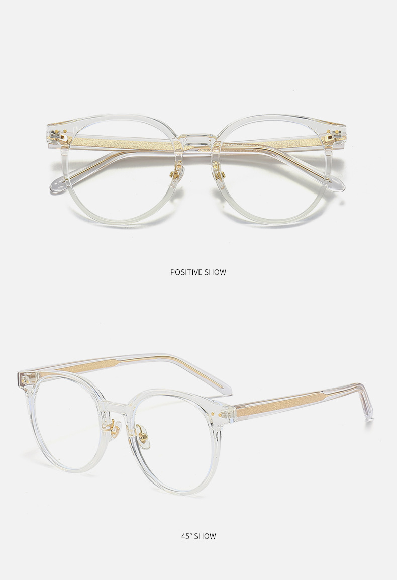 Damenbrille Retro-Platte Runder Rahmen Herren- und Damen-TR90-Steckfüße Anti-Blaulicht-Brillenrahmen Myopie kann angepasst werden_voghion.com