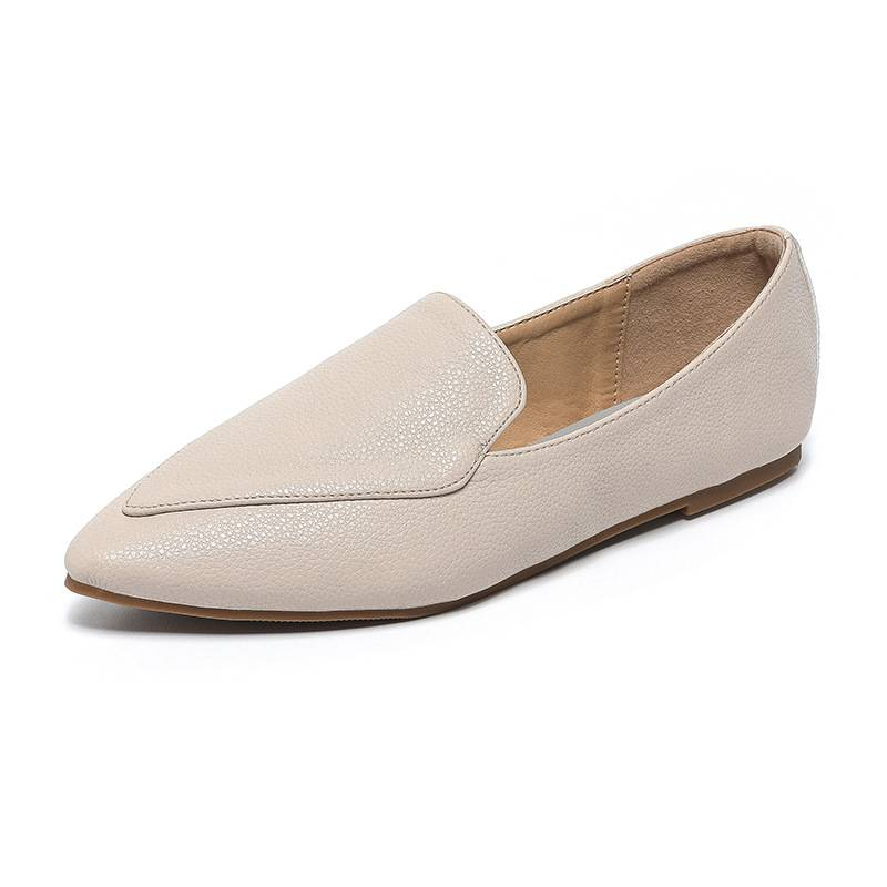 Damenschuhe Vielseitige weiche Lederschuhe Einfaches Spleißen Bequeme spitze Zehenpartie Flache Unterseite Faule einbeinige Loafer_voghion.com