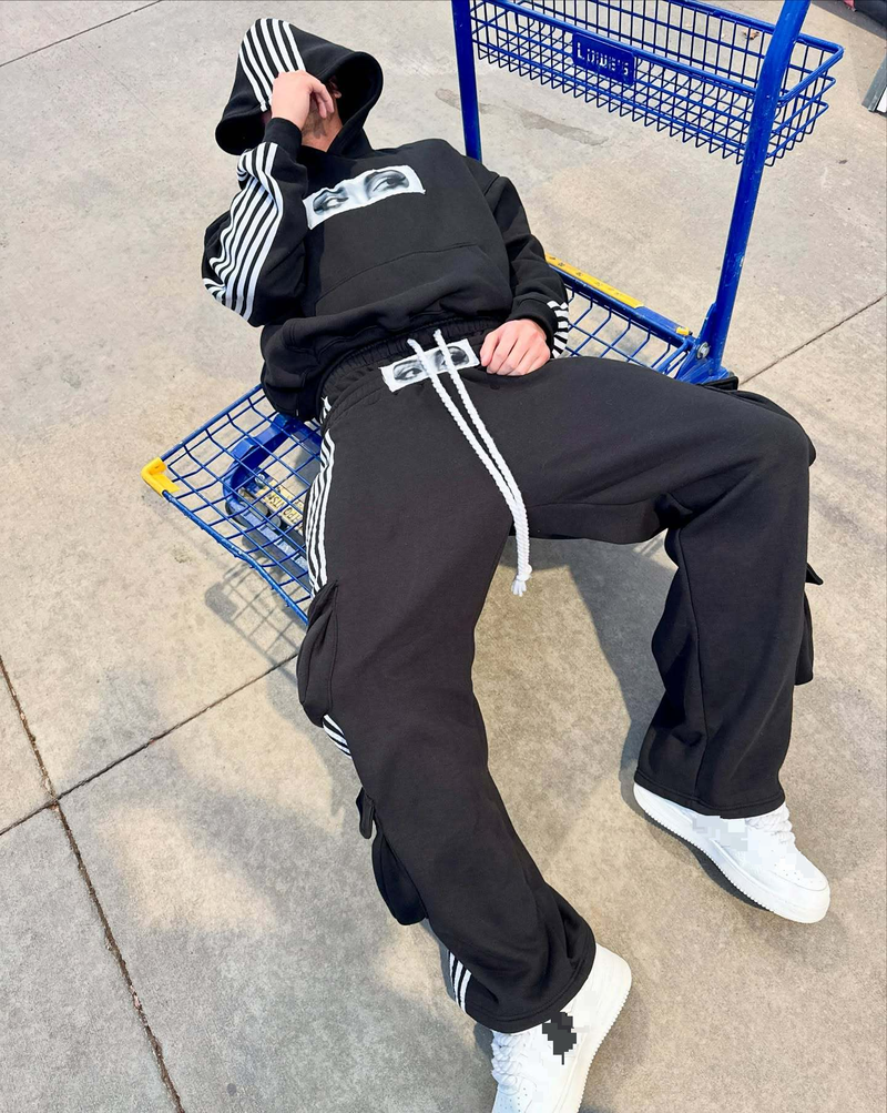 Loses Sweatshirt mit Streifenmuster, Unisex, Street Hip Hop, Persönlichkeit, Patch, besticktes Sweatshirt, Jogginghose_voghion.com