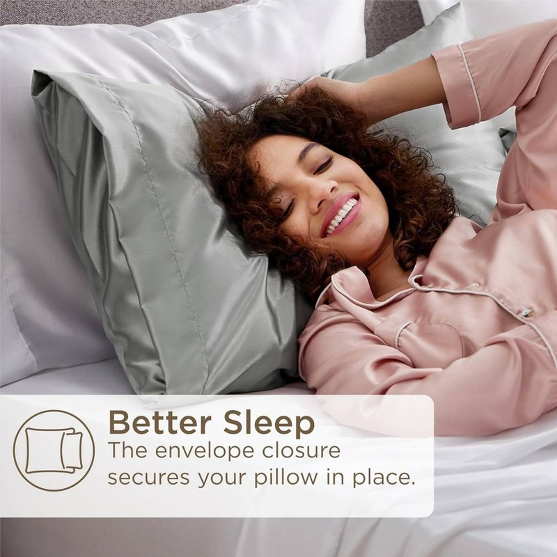 Einfarbiges Satin-Kissenbezug-Set – 2er-Pack luxuriöse, seidenähnliche Kissenbezüge mit Hotelverschluss, Standard-/Queen-Size_voghion.com
