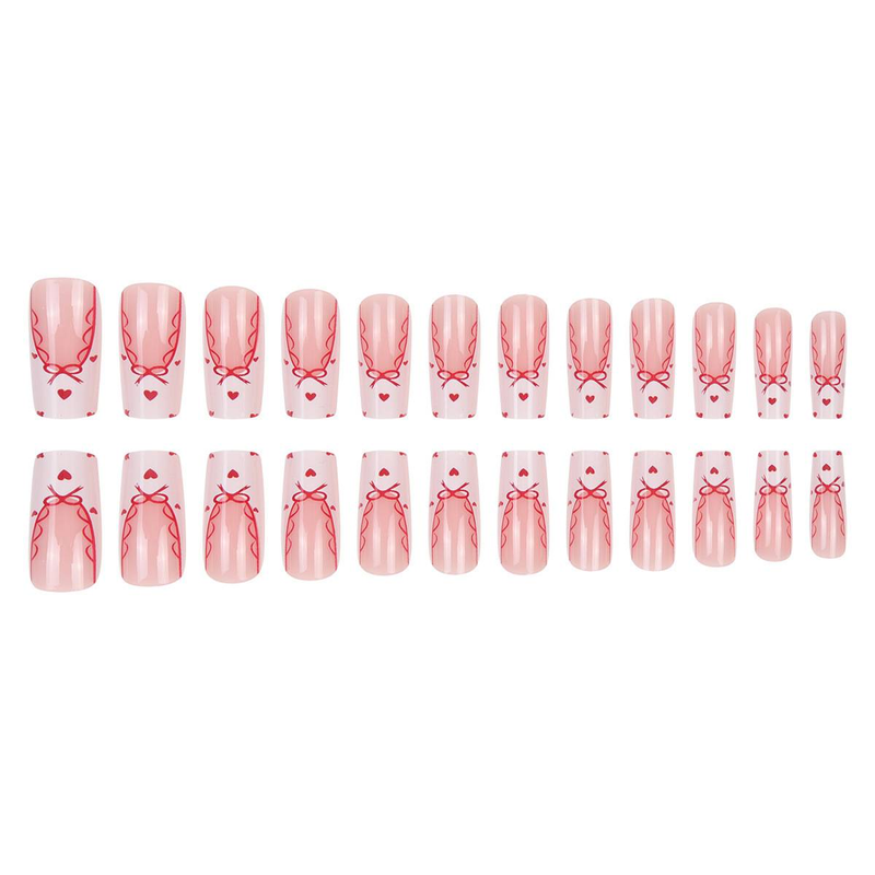 Eleganti unghie finte con fiocco alla francese – Unghie finte dolci e alla moda per le donne, unghie finte riutilizzabili con opzioni colla/gel_voghion.com