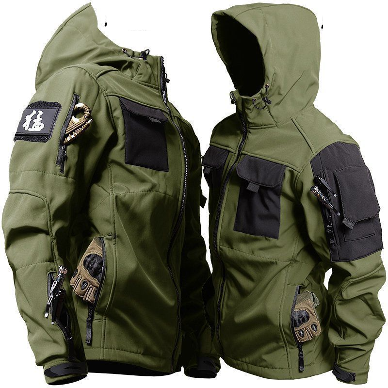 Giacca softshell Tactical Commander - Giacca a vento leggera con fodera in pile e rivestimento impermeabile (nero/grigio/verde oliva)_voghion.com