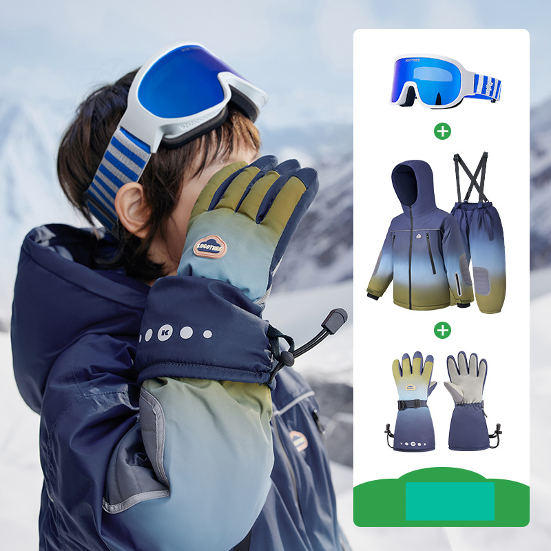 Conjunto de chaqueta y pantalón de esquí impermeable para madre e hijos: traje de nieve cálido para niños y niñas, poliéster transpirable y duradero en color marrón arena._voghion.com
