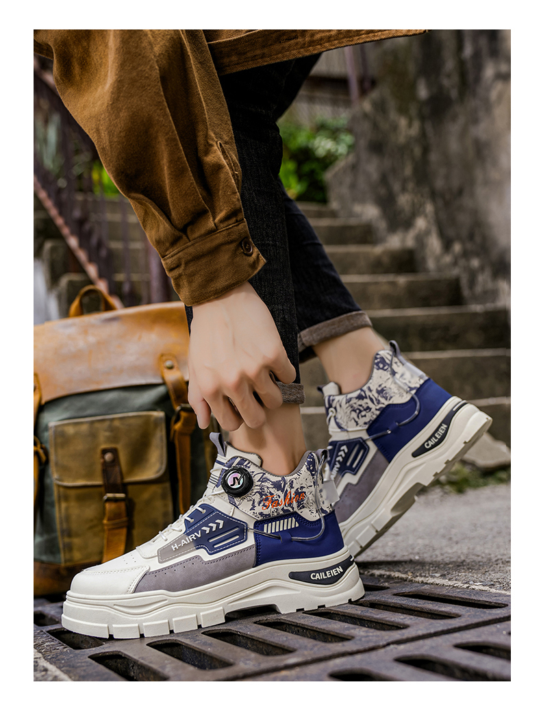 Herrenschuhe - Vielseitige Freizeit-Arbeitsschuhe aus Leder für den Herbst, Mokassins mit dicker Sohle für Wandersportler, Herren-Khaki, Grau, Gelb_voghion.com