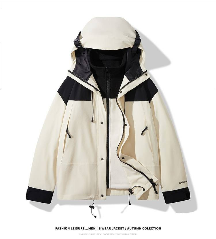 3-in-1-Wasserdichte Jacke mit individuellem Logo – Unisex-Wander-Windjacke (Weiß/Schwarz/Khaki/Braun/Blau/Pink, S-4XL)_voghion.com