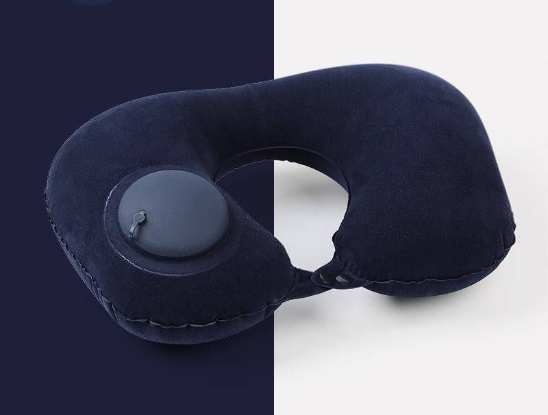 Aufblasbares U-förmiges Nackenkissen für unterwegs – ultraweiche Milchseide und Fleece, tragbar und kompakt mit Aufbewahrungstasche (mehrere Farben und Designs)_voghion.com