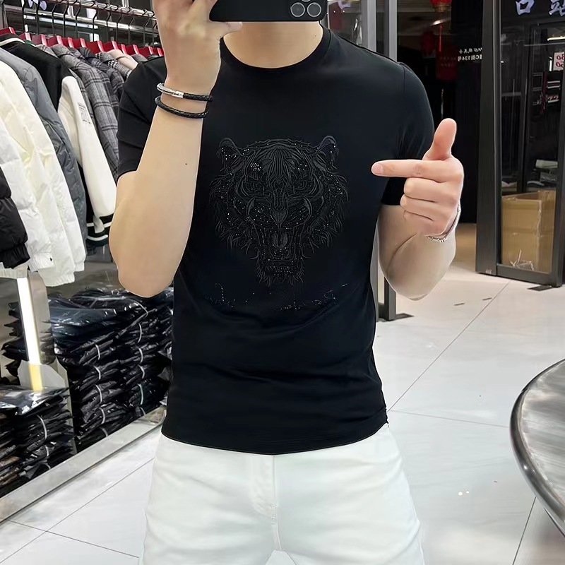 T-Shirt mat kuerzen Äermel a ronnen Hals fir e modernen, dënnen Summerstil 2023, nei trendy Mark, héichwäerteg Tigerkopf fir Männer, aus Seid_voghion.com