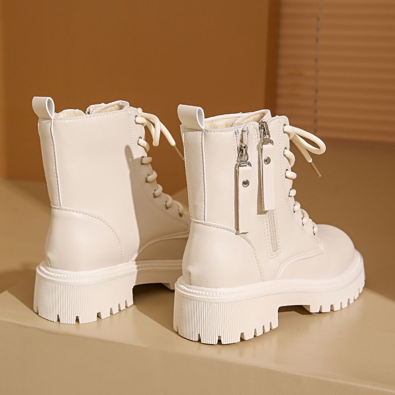 Vendita calda scarpe da donna con lacci autunno punta rotonda piattaforma solida impermeabile barile corto grande taglia nudo_voghion.com