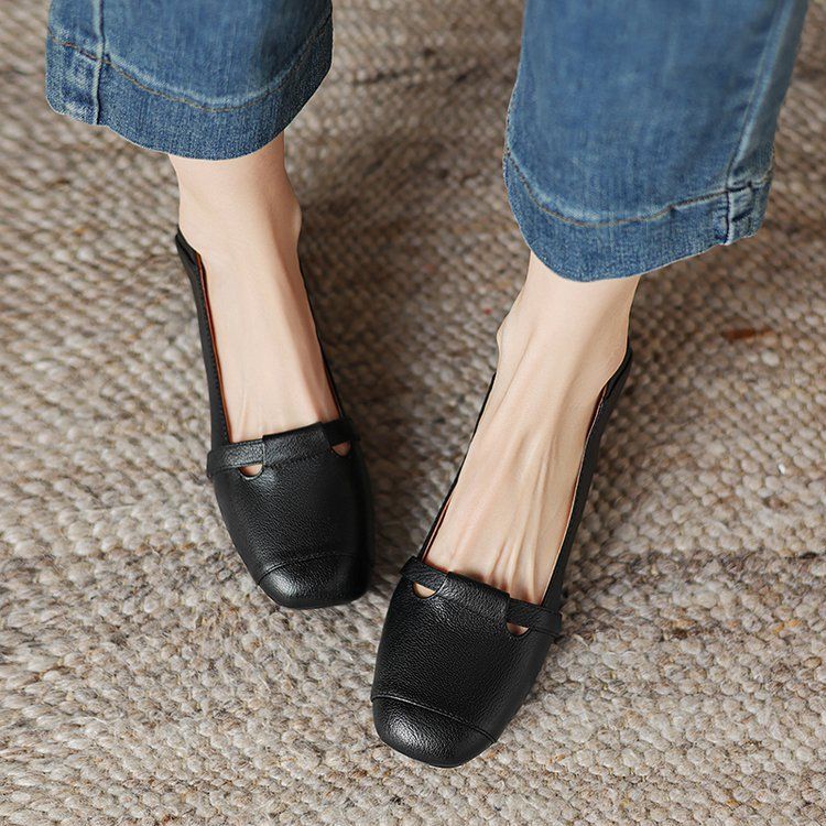 Damenschuhe mit weicher Sohle, Einzelschuhe mit leichtem Mund, farblich passende Arbeitsschuhe aus Leder mit rundem Kopf und niedrigem Absatz und einem Pedal_voghion.com
