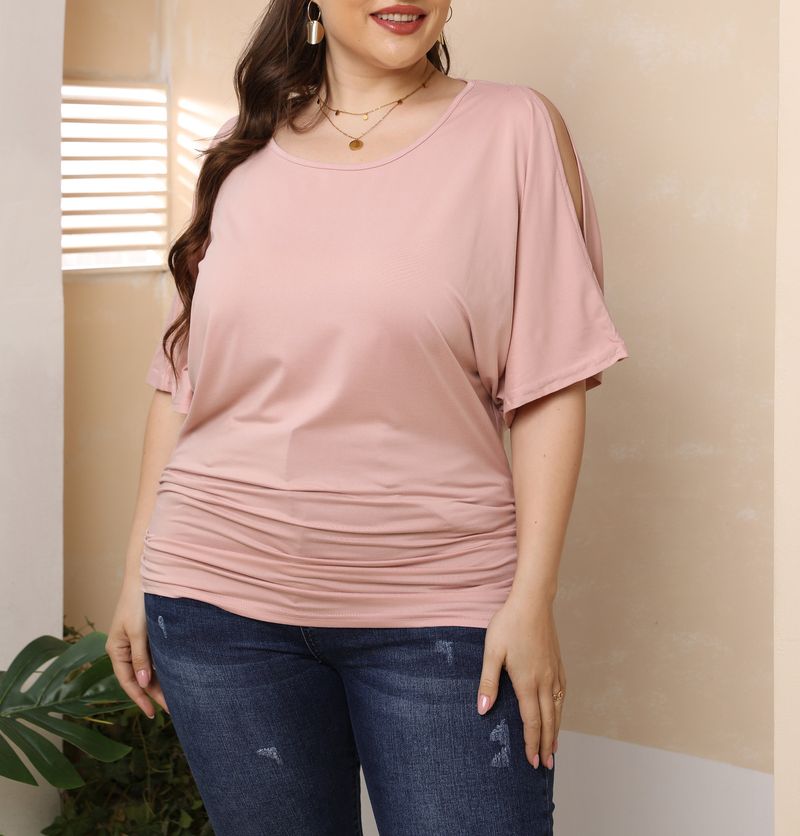 Top Large Women's Rugged Irregular Bat Sleeve Off Shoulder Casual T-shirt F2945_voghion.com
