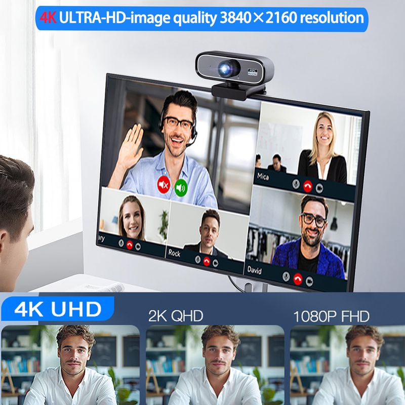 Webcam USB EXHQDR UHD 4K, nuovo modello aggiornato con obiettivo grandangolare da 120° e messa a fuoco manuale. Questo computer plug-and-play_voghion.com